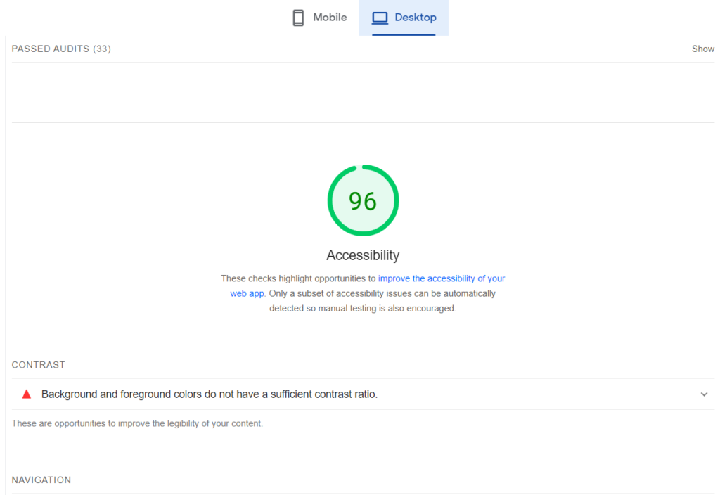 pagespeed insights score