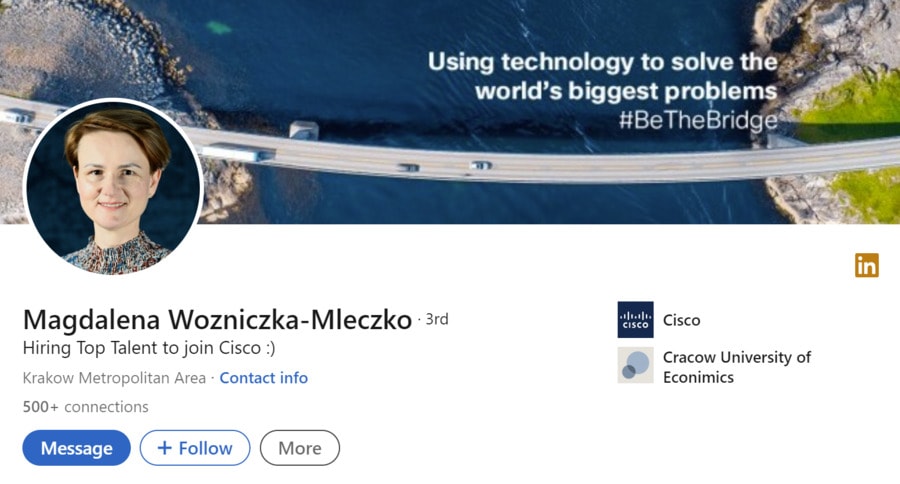 magdalena woźniczka-mleczko linkedin profile example for recruiters