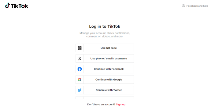 tiktok log in options from a web browser