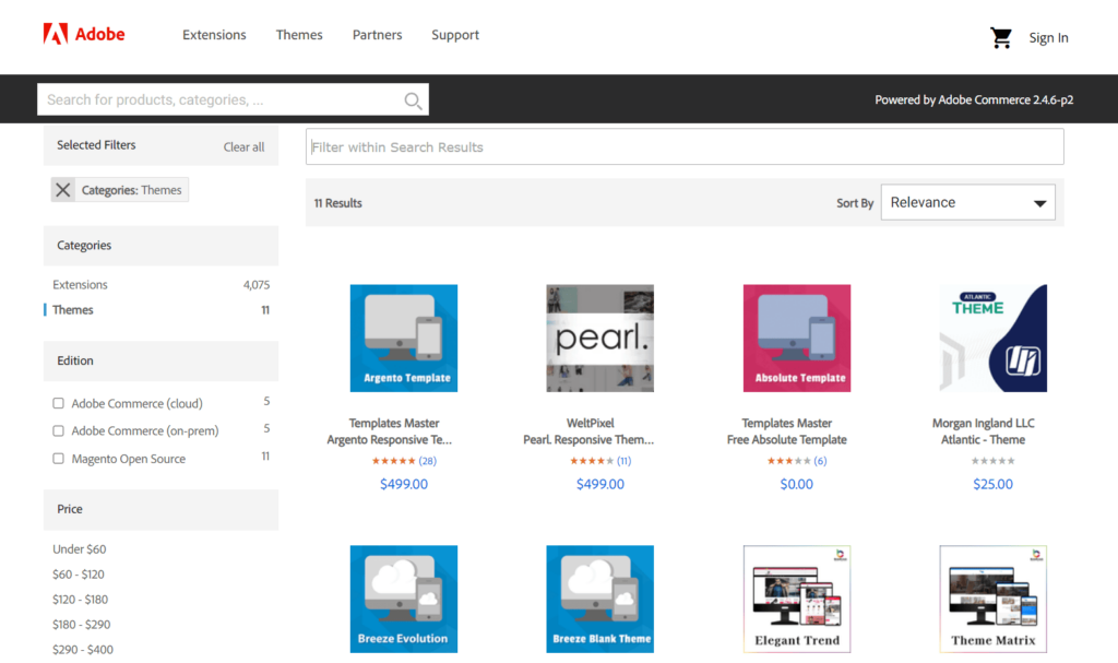 adobe commerce theme and plugins store