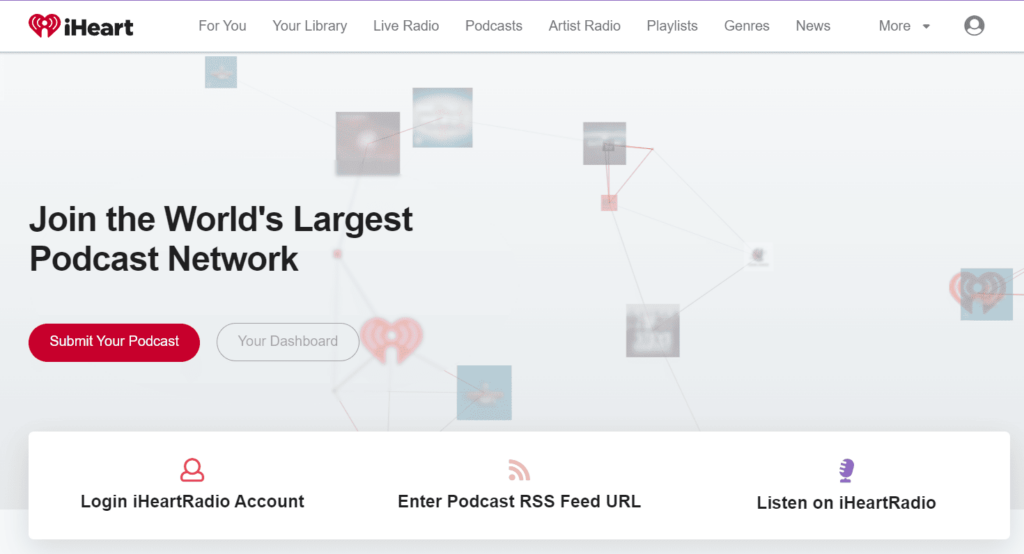 ihearradio landing page for podcast hosting