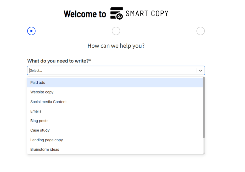 smart copy setup page