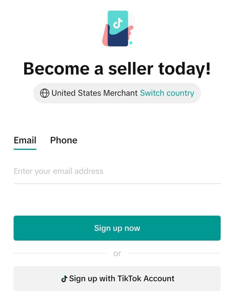 tiktok seller sign up screen