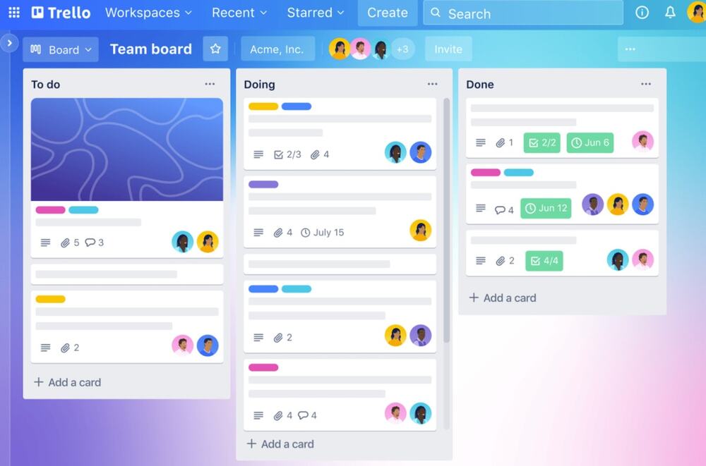 trello boards, lists, and tasks