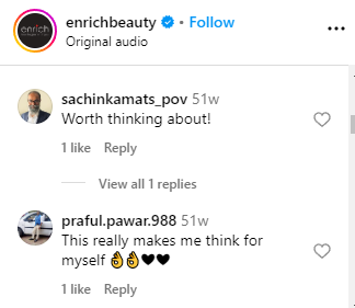 enrich beauty- put yourself first campaign responses