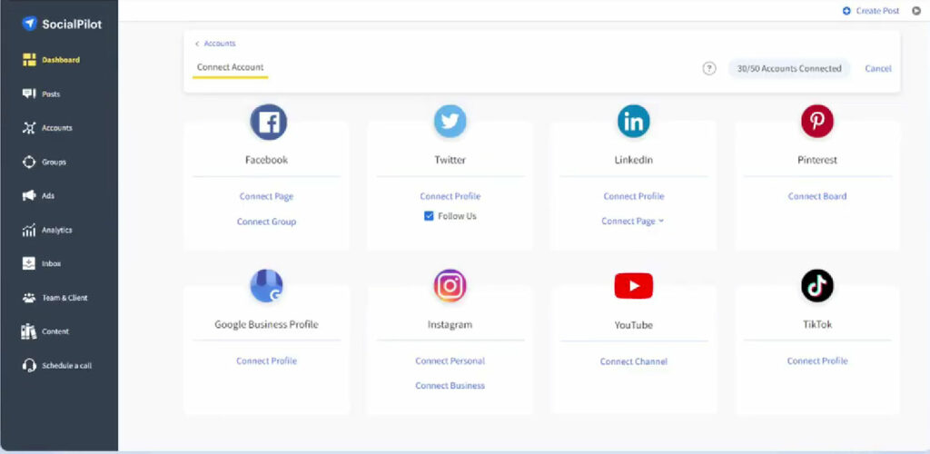 SocialPilot main dashboard