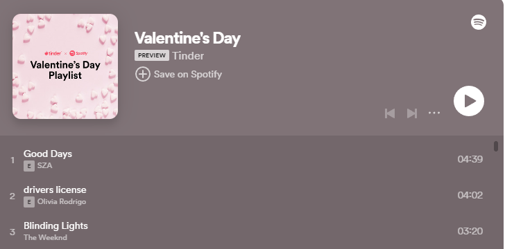 tinder and spotify- valentine's day playlist
