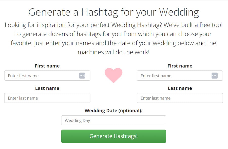 wedding hashtag wall create a hashtag page