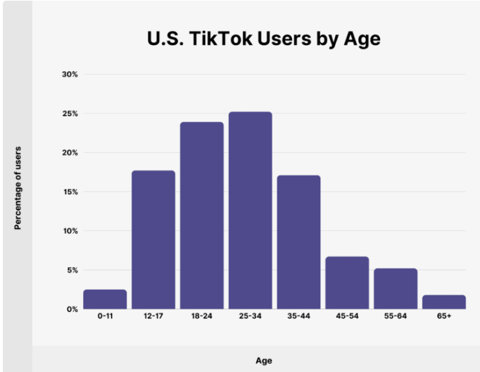 A graph showing TikTok users by age in the U.S.
