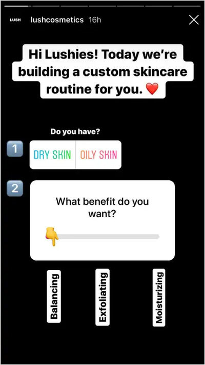 lush cosmetic instagram story poll and emoji slider example