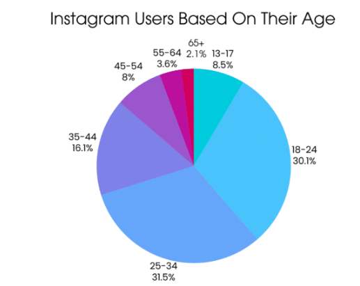 A pie chart showing Instagram users based on age