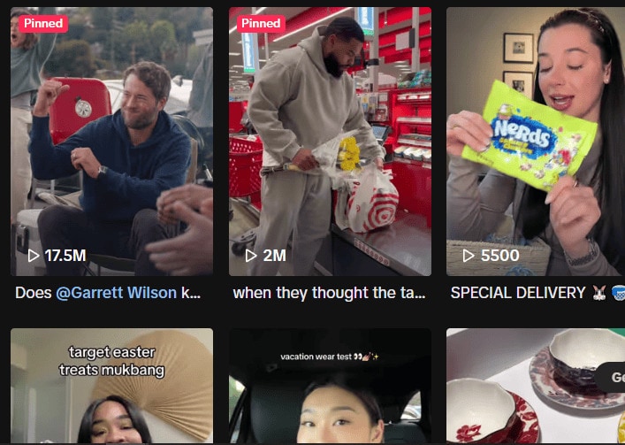 Target's TikTok Page, with user generated content.